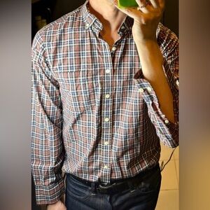 Gap fitted button down size small blue red plaid spring weight overall g…​​